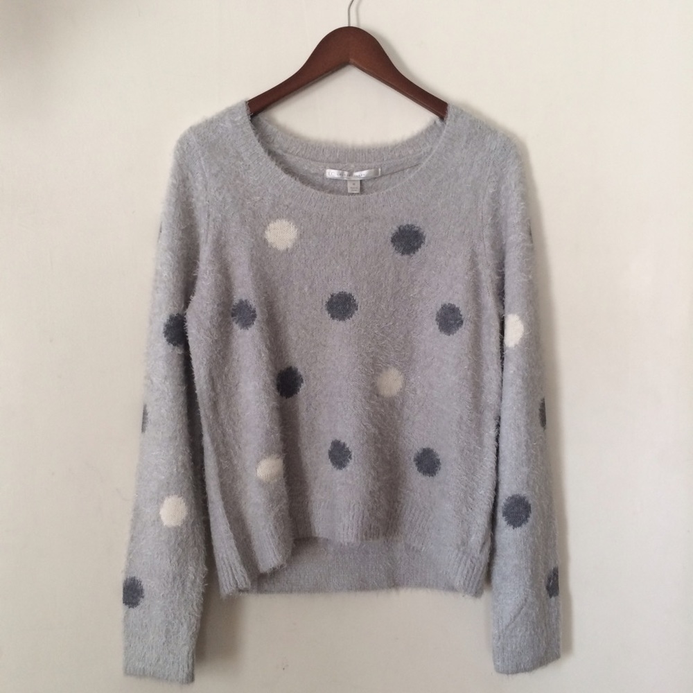 Lauren Conrad Gray Fuzzy Polka Dot Sweater 💎NWT💎